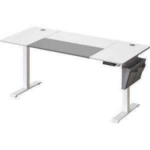 Songmics Bureau assis-debout 160 cm effet bois blanc gris