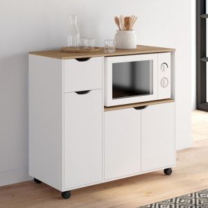 Idmarket Desserte micro-onde de cuisine COSI XXL placards avec tiroir bois blanc et plateaux façon hêtre L.90 CM