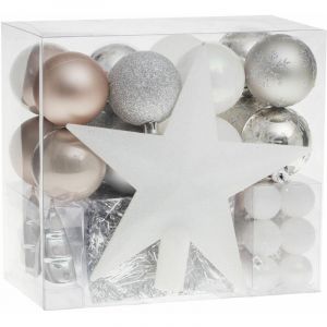 Kit déco pour sapin de Noël 44 Pièces Taupe, argent et gris