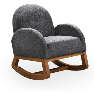 Russo - Fauteuil à bascule effet peau de mouton gris foncé et bois clair