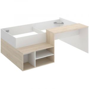 Dmora - Composition de la Chambre à Coucher Cervino, Lit Simple pour Chambre, Ensemble avec Bureau et étagères, 195x134h73 cm, Blanc et Chêne