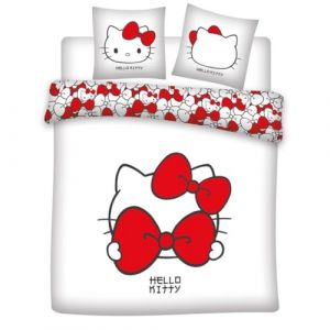 Aymax Parure de lit double 240x220 cm Hello Kitty Rose blanche