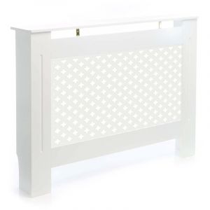 Toboli Habillage de radiateur blanc 112 x 19 x 82 cm, cache-radiateur en MDF, habillage en bois pour radiateur, habillage &eacute;l&eacute;gant pour radiateur