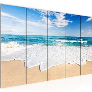 Runa art Tableau D&eacute;coration Murale Plage Mer 200x80 cm - 5 Panneaux Deco Toile Pr&ecirc;t &agrave; Accrocher 607355c