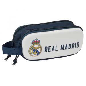 Real Madrid Safta Trousse Double 3D pour Enfants d'âge Scolaire, Confortable et Polyvalente, qualité et résistance, 21 x 6 x 8 cm, Blanc/Bleu Marine, Blanc/Bleu Marine, Estándar, Décontracté