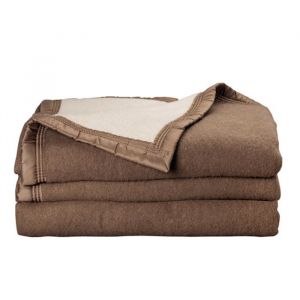 Toison D'or - Couverture 100% Pure Laine Vierge Double face 'Volta' 500 gr/m&sup2; Volta Chamois Blanchi - 180 x 240 cm
