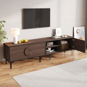 Meuble TV noyer - meuble tv 180 cm avec 2 portes et &eacute;tag&egrave;res ouvertes - 180x35x49 cm