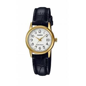 Casio #LTP-V002GL-7B2 Women's Gold Tone Leather Band Easy Reader Dial Date Watch