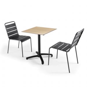 Oviala Ensemble table de jardin stratifié chene naturel et 2 chaises grises 60 x 60 x 72 cm