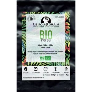 Le Fou du Grain Café en grains . BIO PEROU