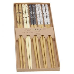 Aubrygaspard 5 paires de baguettes chinoises en bambou