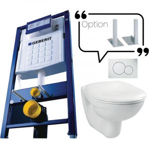 Geberit B&acirc;ti-support avec cuvette suspendu + abattant + plaque avec jeu de pieds autoportant AUTO