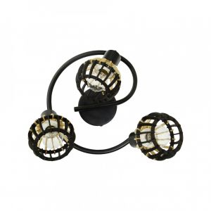 Plafonnier en bois naturel et noir, socle en m&eacute;tal noir