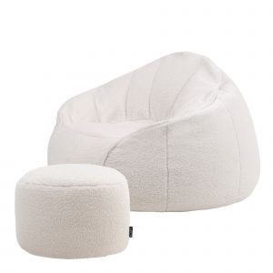 Icon Pouf fauteuil Sherpa et repose-pieds en molleton crème