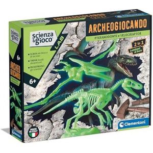 Clementoni Jeu de paléontologie - Science Lab-Archéogiocando Ptéranodon et Velociraptor-Dinosaures