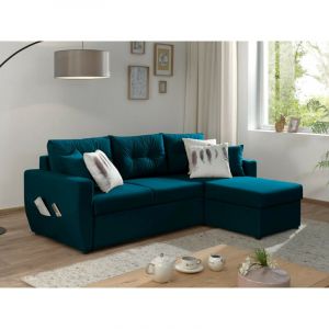 Astoria canapé d'angle réversible convertible avec coffre style contemporain 4 places Couleur Bleu canard