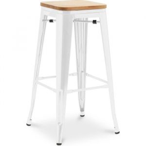 Industrial Style - Tabouret de bar - Design industriel - Bois et acier - 76cm - Nouvelle édition - Stylix Blanc - Bois, Acier - Blanc