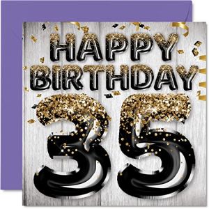 Stuff4 Carte d'anniversaire 35 ans pour homme – Ballons noirs et dorés – Cartes d'anniversaire pour homme de 35 ans, ami, frère, papa, oncle, 145 mm x 145 mm