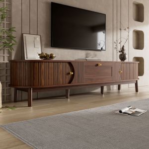 Meuble TV moderne 170x39,5x38 cm - Avec 1 tiroir et 2 portes coulissantes - Pieds en bois - Finition bois - MDF - Marron