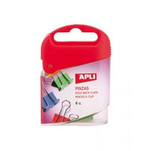 APLI 12675 - Bo&icirc;te de 6 pinces &agrave; clip 19mm, coloris assortis