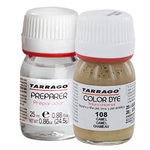 Tarrago Color Dye Double Teinture Colorante Cuir, Cuir Synth&eacute;tique Et Textil Bouteille + Pr&eacute;parateur 25 millilitres Couleur Chameau-108