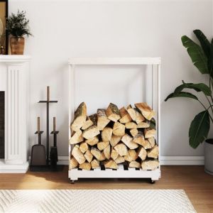VidaXL Porte-bûches avec roulettes blanc 76,5x40x108cm bois massif pin