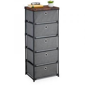 Relaxdays Commode, avec 5 tiroirs en Tissu, Structure en métal, 105x43x33 cm, pour Le Salon ou l'entrée, Gris et Marron
