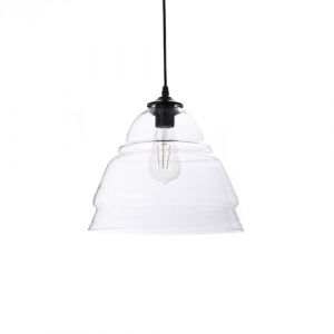 Lussiol Luminaire Belly, lustre cloche- rétro - lampe suspendue en verre transparent - câble plastique noir, douille E27 - possibilité ampoule LED - 40W maxi, Diam. 30 x H. 24 cm
