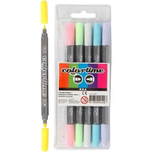 Image de Creotime Feutres à double pointe - Couleurs pastel - 6 pcs