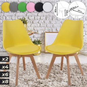 Miadomodo Chaises de Salle à Manger Scandinaves - Set de 2, Rétro, Jaune - Chaise Tulip pour Salon, Chambre, Cuisine, Bureau