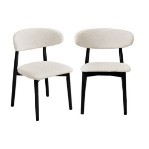 Lot de 2 chaises en bois d'hévéa et tissu bouclette Noir / Crème
