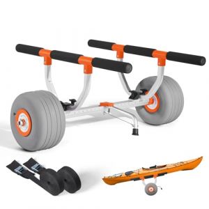 VEVOR Chariot de Kayak, Capacit&eacute; de Charge 158 kg, Chariot de Transport Paddle Pliable Compact, avec Pneus Gonflables en Polyur&eacute;thane 30,5 cm, Pied de Support, Sangles, pour Kayaks, Cano&euml;s, Paddles