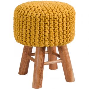 Rendez Vous Déco Tabouret tricot Lisa jaune moutarde