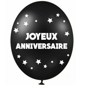 SAC T 6 BALLONS METAL JOYEUX ANNIVERSAIRE Couleur:NOIR