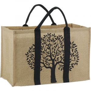 Image de Aubry Gaspard Sac à bûches en jute motif noir arbre - Motif noir arbre