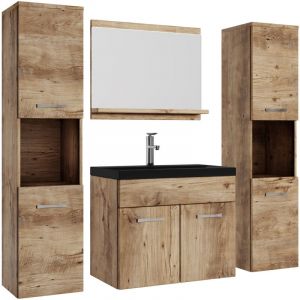 Badplaats - Meuble de salle de bain Montreal xl 60 cm noir - Chêne châtaignier - Chêne châtaignier