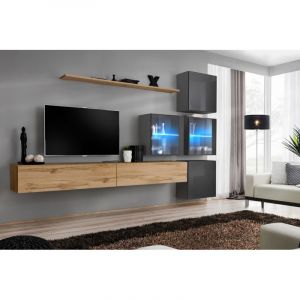 Image de Meuble TV Mural Design " XIX" 310cm Naturel & Gris Prix