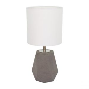 Lampe de Table Diamant Béton Gris Câble PVC Noir Abat-jour en Tissu Blanc