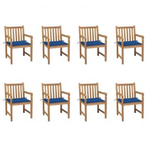 VidaXL Chaises de jardin 8 pcs avec coussins bleu royal Bois de teck