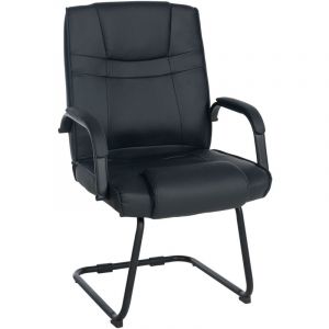 Décoshop26 Fauteuil de bureau sans roulettes accoudoirs chaise visiteur charge maximale 180 kg en pvc noir cadre en métal noir BUR10718
