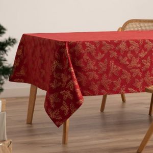 Nappe de No&euml;l en coton jacquard rouge 140x300 cm