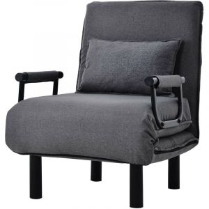 Fauteuil convertible Canapé-lit convertible 1 place avec dossier réglable, en lin, gris