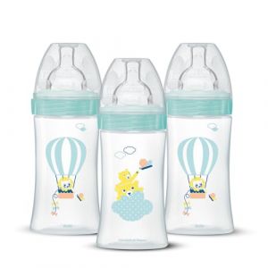 Dodie Garçons Lot de 3 Biberons Tétines Plates, Vert, 270 ml, Débit 2