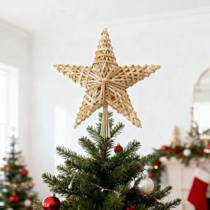 Salcar &Eacute;toile de sapin de No&euml;l en paille &ndash; D&eacute;coration de cime de sapin ornement naturel 1 pi&egrave;ce 25 x 30 cm
