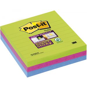Post-It 675-3SSMX - Lot de 3 blocs 70 notes adhésives XL, 101x101mm, col. assortis ligné (BP949)
