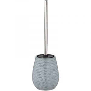 Wenko Kit d'accessoires pour WC Bellante, support à brosse WC (incluse), céramique haute qualité, tête de brosse interchangeable en silicone noir, nettoyage hygiénique, Ø 12 x 40,7 cm, bleu clair