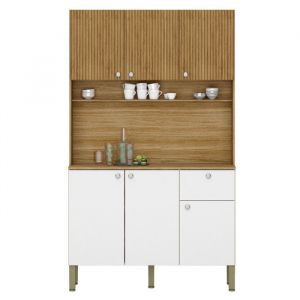 Buffet de Cuisine 6 Portes 1 Tiroir Chêne et Blanc 7 Niches l 111 h 185 p 39.3 cm - Blanc