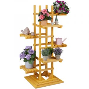 Relaxdays Étagère Plantes, Herbes aromatiques, 6 étages, HxLxP 152,5 x 80 x 73 cm, Bois, escalier Fleurs, Nature