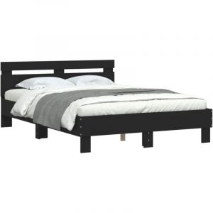 VidaXL Cadre de Lit avec Tête de Lit et LED, Lit Double avec Sommier à Lattes, Lit Adulte de Chambre, Noir 135x190 cm Bois d'Ingénierie