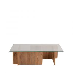 DRAWER Table basse en verre trempé et bois - Bois foncé - Cubix